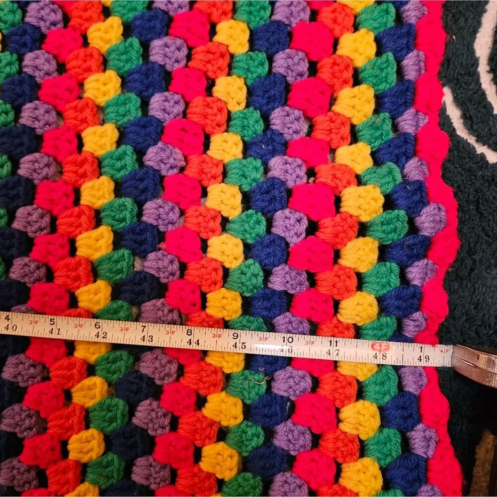 Vintage Handmade Granny Square Crochet Afghan Throw Blanket Rainbow 49 in